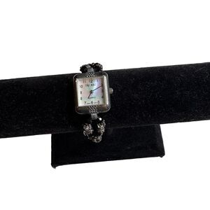 Trendz Pearlescent Face Crystal Beaded Clear Black Watch Womens 8" Toggle
